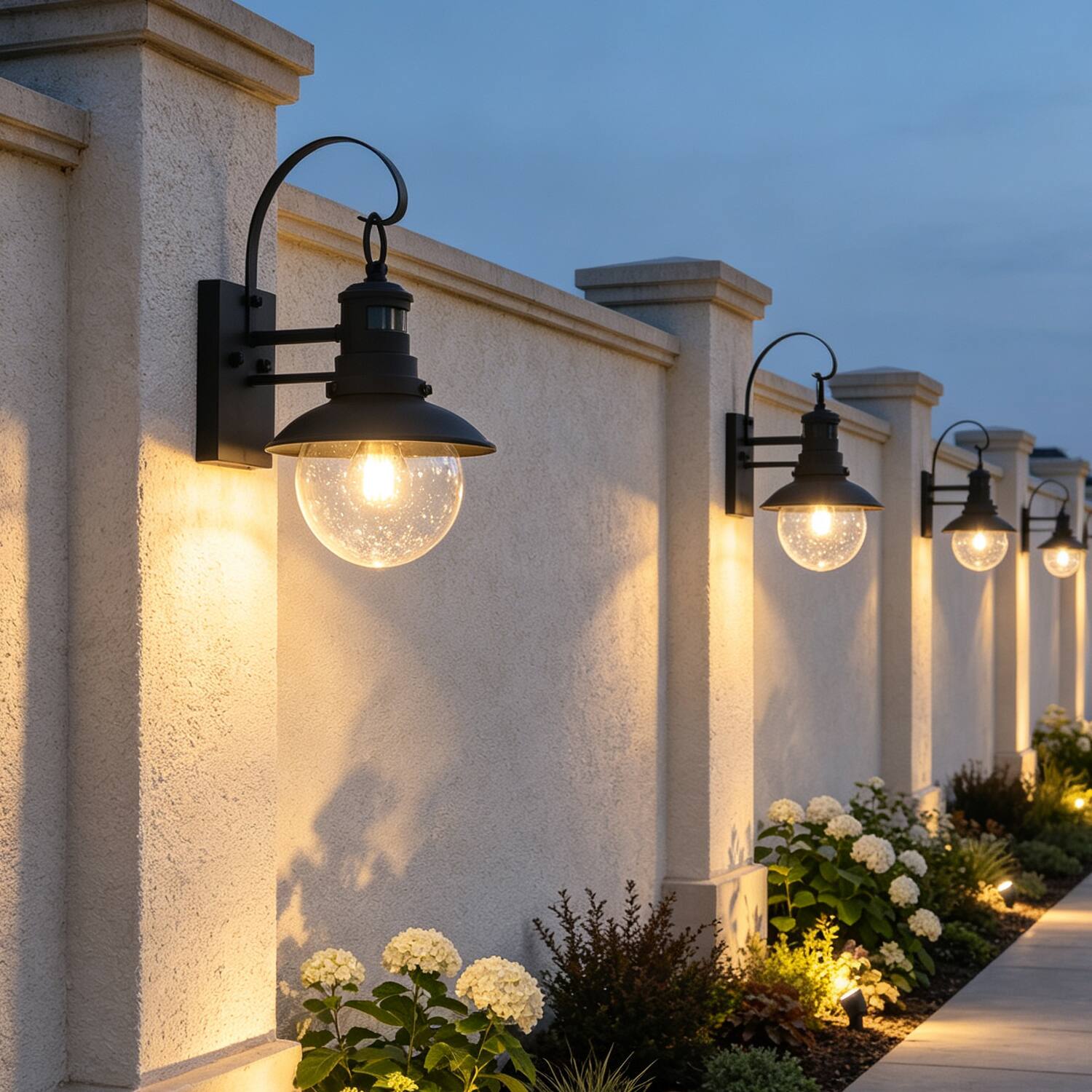 Back. Umeiluce - 14.6" H Outdoor Wall Sconce with Motion Sensor Black Metal Glass Shade - Matte Black.