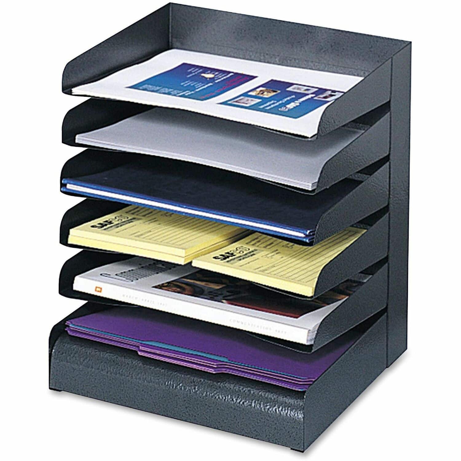 Safco - Slanted Shelves Steel Desk Tray Sorter 6 Tier Desktop Durable Powder Coated Steel - Black price history on PriceWatchPro