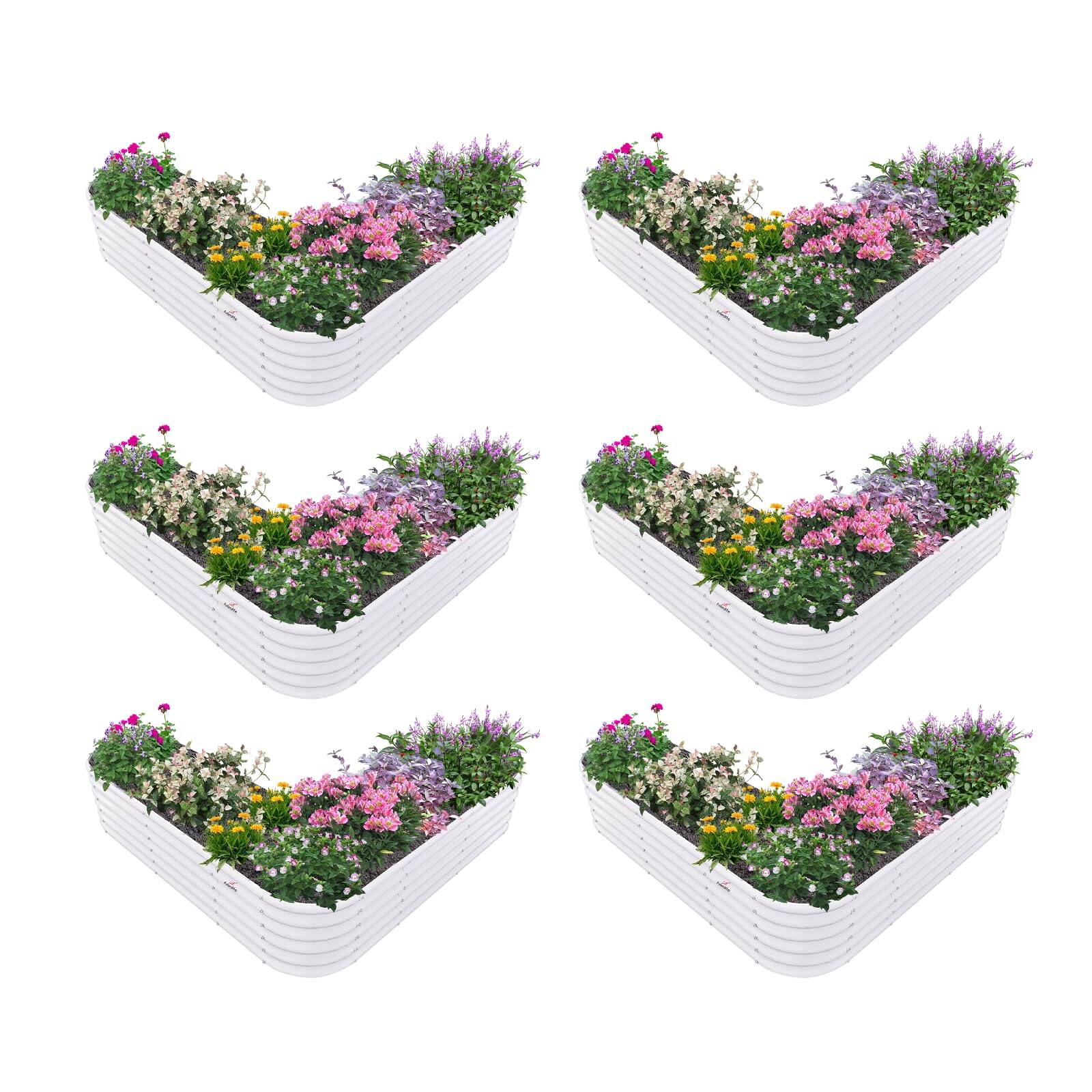A Anleolife - 6-Pack Metal Freefom Heart-Shaped Raised Garden Bed Planter Box for Vegetables (81 in. L x 81 in. W x 18 in. H) - White