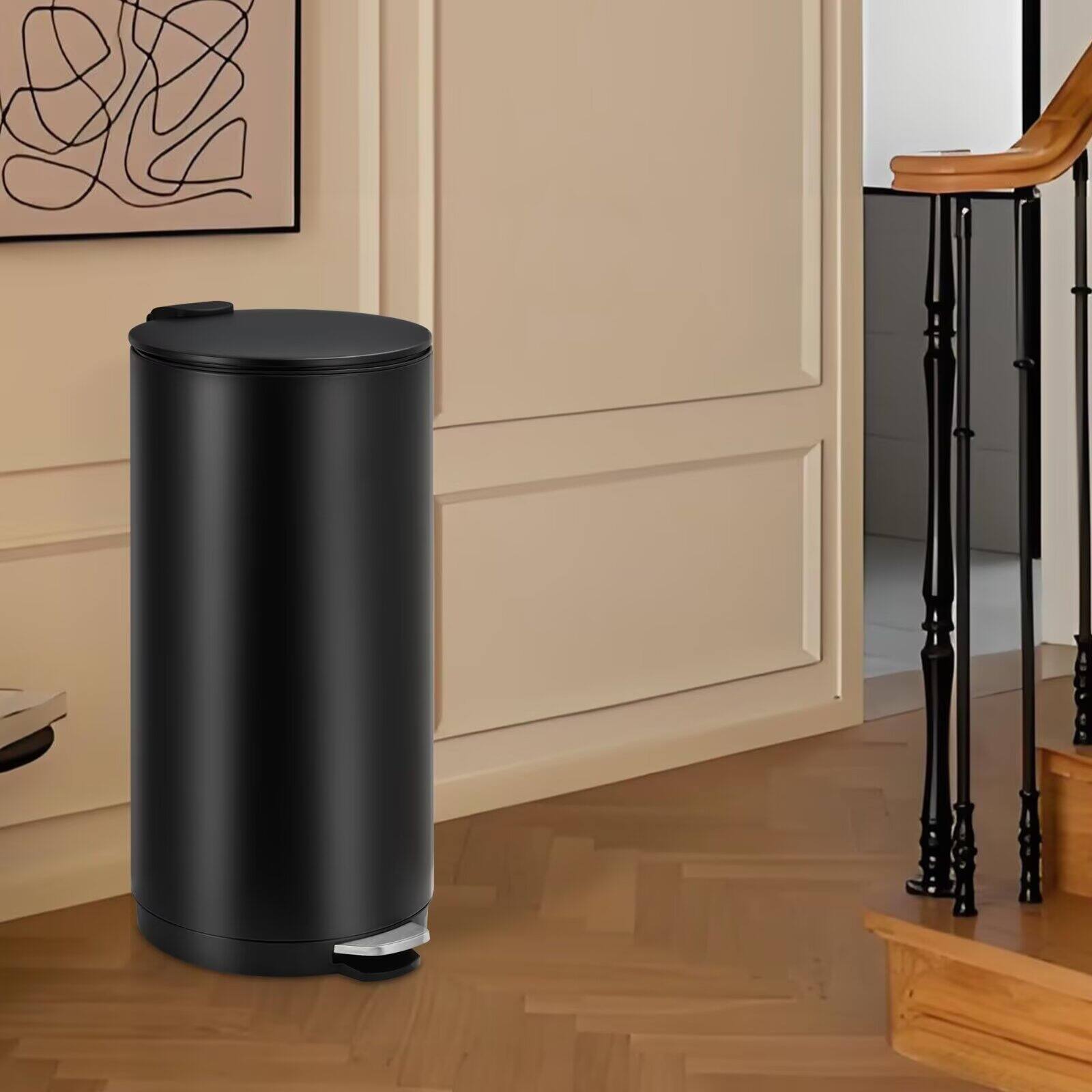 Alt View 3. Acekool - 8 Gallon Round Trash Can 30 Liter, Soft Close Lid, Foot Pedal, Removable Inner Bucket, for Kitchen Bathroom Office - Black.