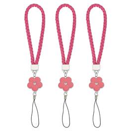 Unique Bargains - 3pcs Creative Braided Flower Phone Charm Wrist Lanyard for Case Camera Keychain Hand String - Rose Red