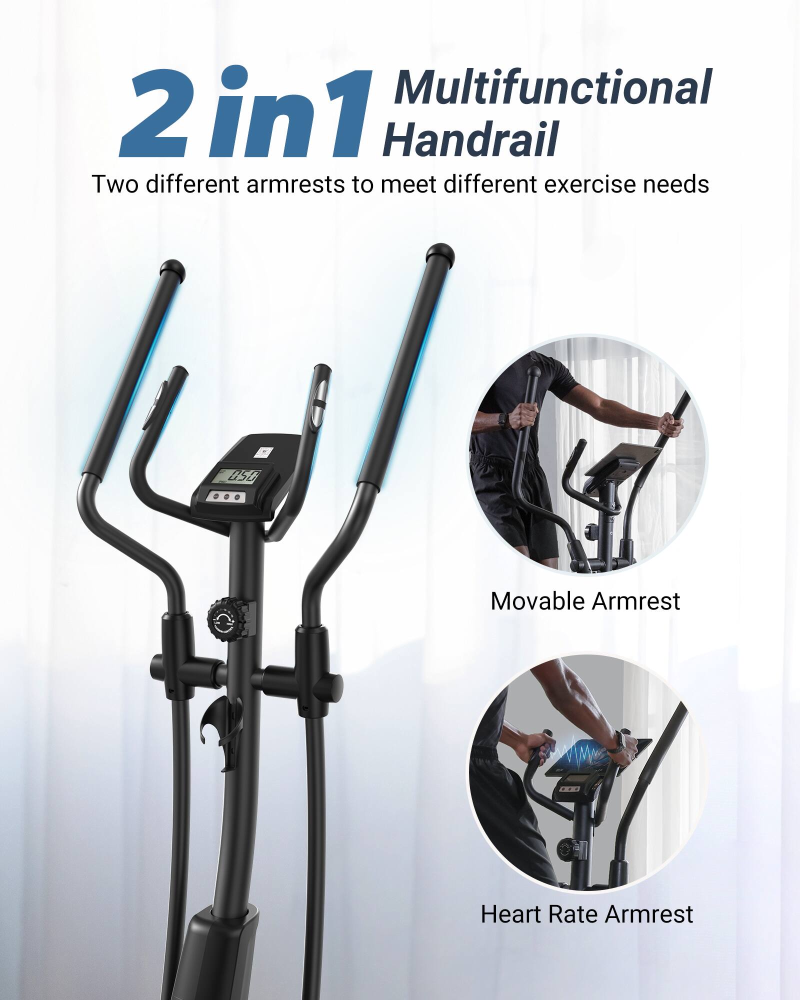 Multifunctional 2 in 1 Handrail

Two different armrests to meet different exercise needs

Movable Armrest

Heart Rate Armrest