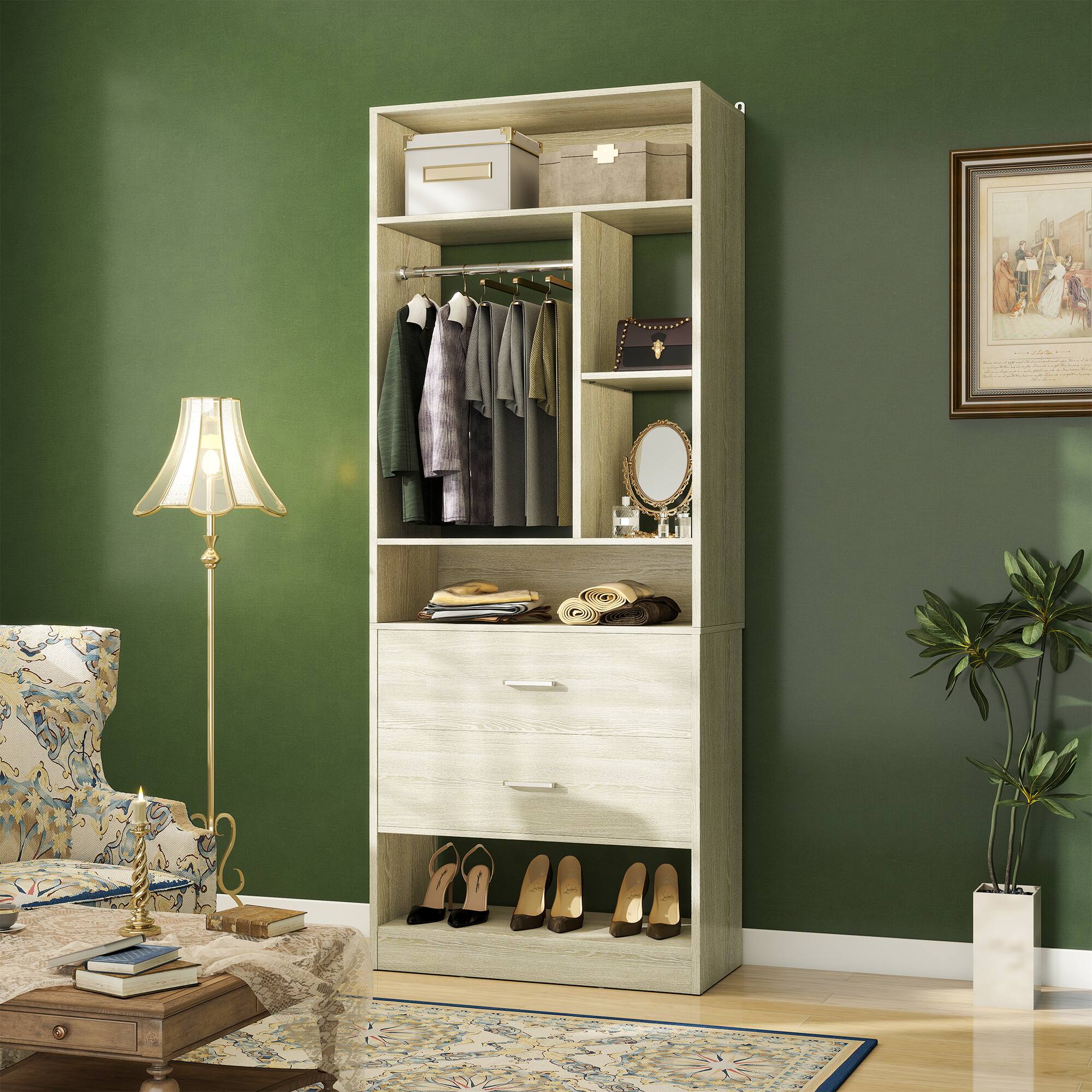 Alt View 1. Aheaplus - 4FT Closet Organizer with 4 Drawers, 10+ Shelves & 2 Rods – Set of 2 (48" L x 15" W x 80" H) - White Oak.