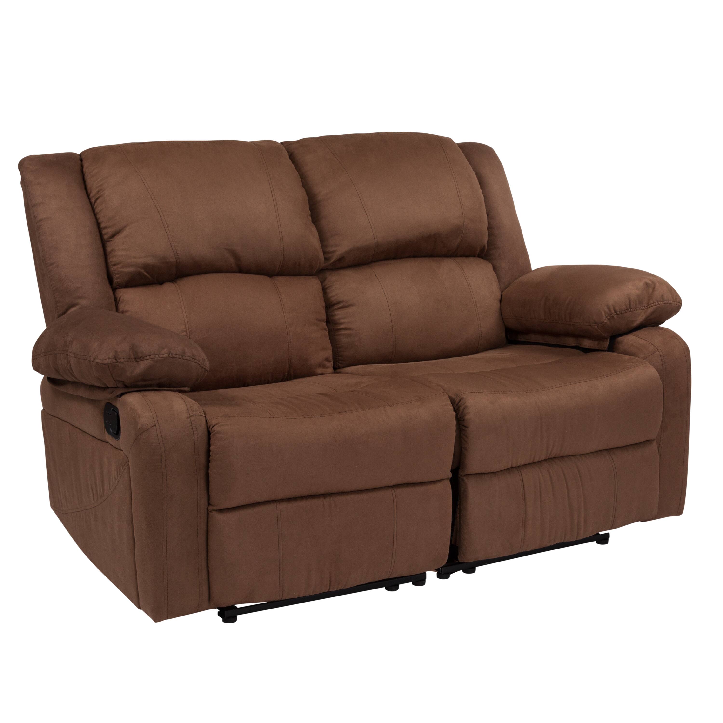 Alt View 1. Emma + Oliver - Bustle Back Loveseat with Two Built-In Recliners - Chocolate Brown Microfiber.