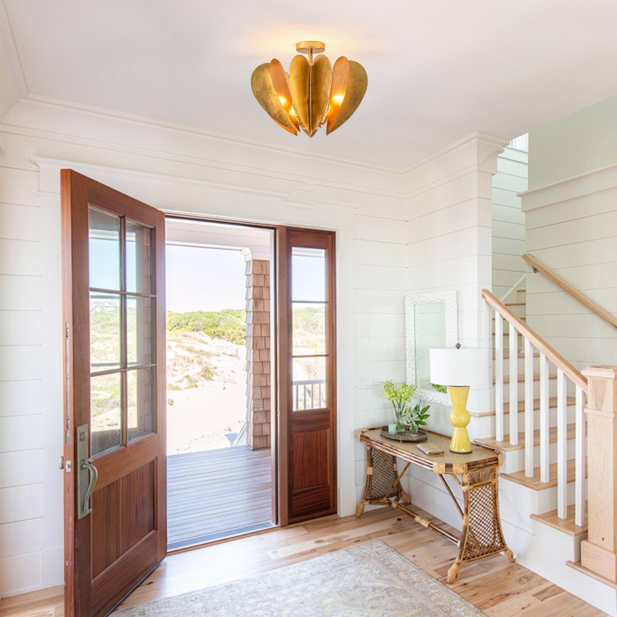 Left. Parrot Uncle - 19.3 in. 6-Light Gold Semi-Flush Mount Ceiling Light - Gold.