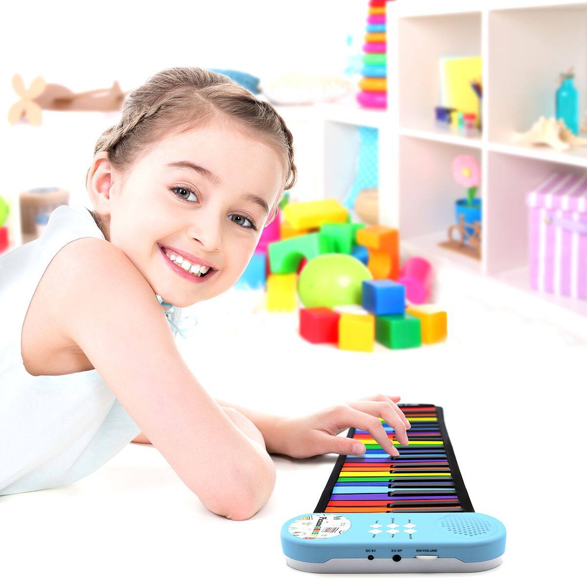 Alt View 2. PicassoTiles - PICASSO-TILES Keyboard Piano, 49-key Colorful Roll-up STEM Educational Learning Toy for Kids.
