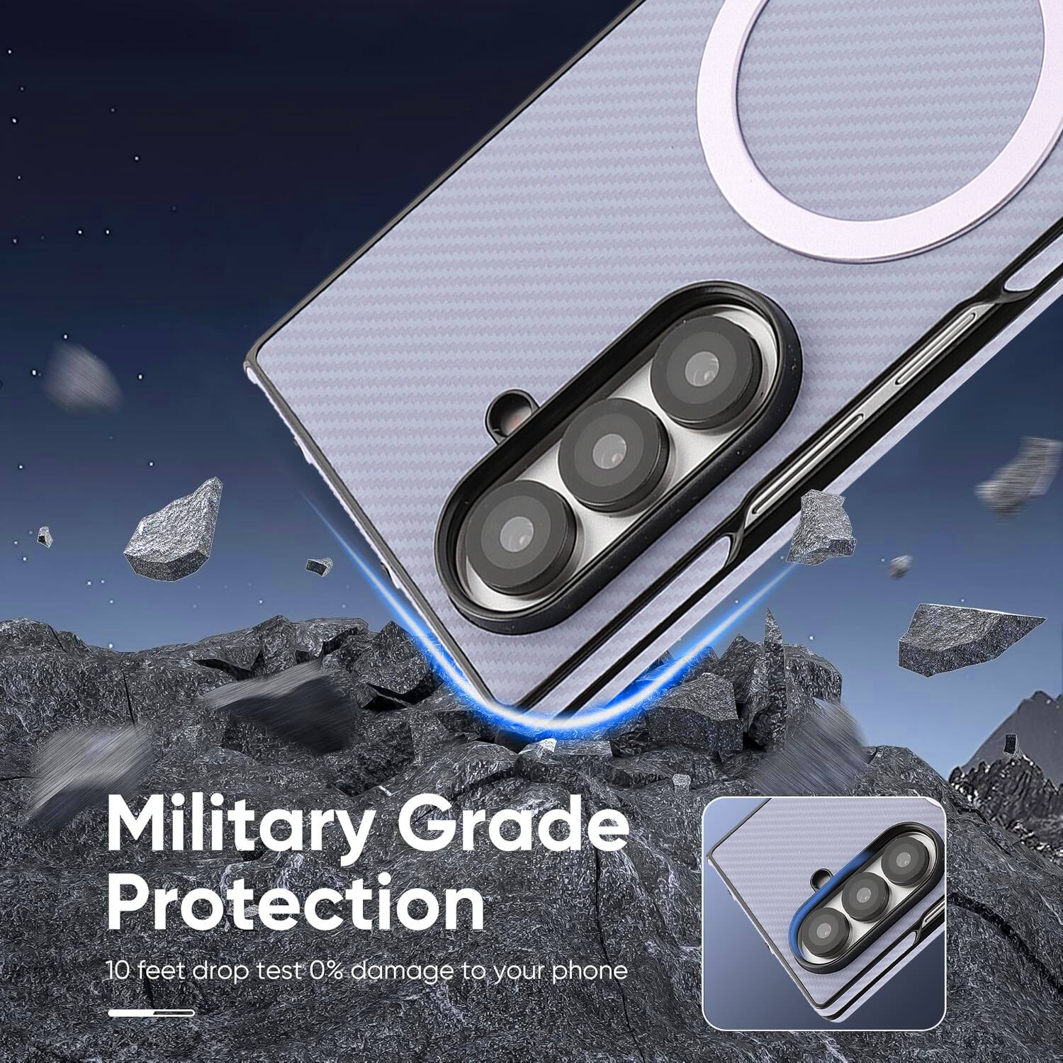 Military Grade Protection  
10 feet drop test 0% damage to your phone
