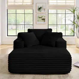 Trinkets Crazed - Oversized Corduroy Compressed Chaise Lounge with High-Density Sponge - Black