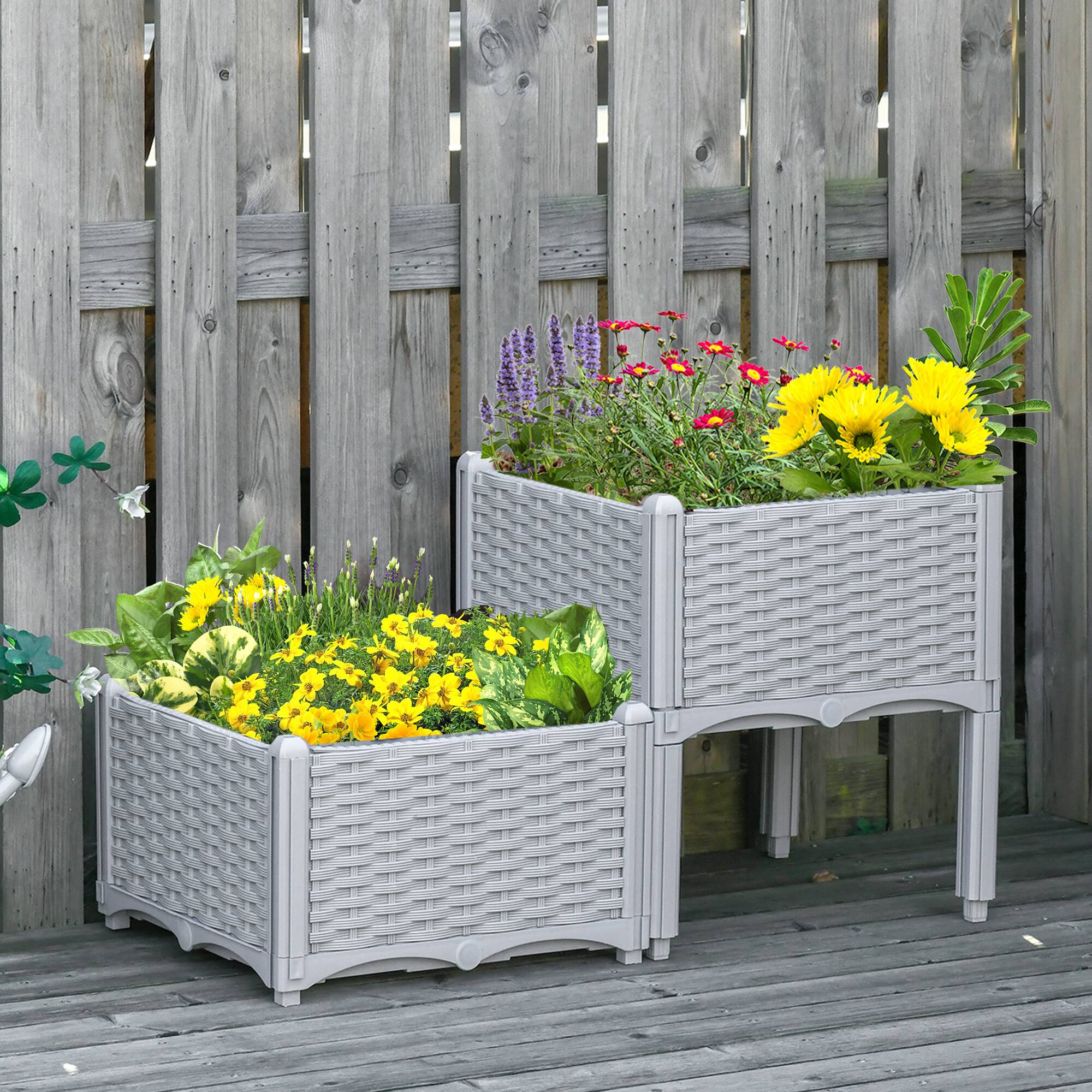 Alt View 1. Outsunny - Raised Garden Bed with Legs, Self-Watering Planter Box Raised Bed to Grow Flowers - Gray.