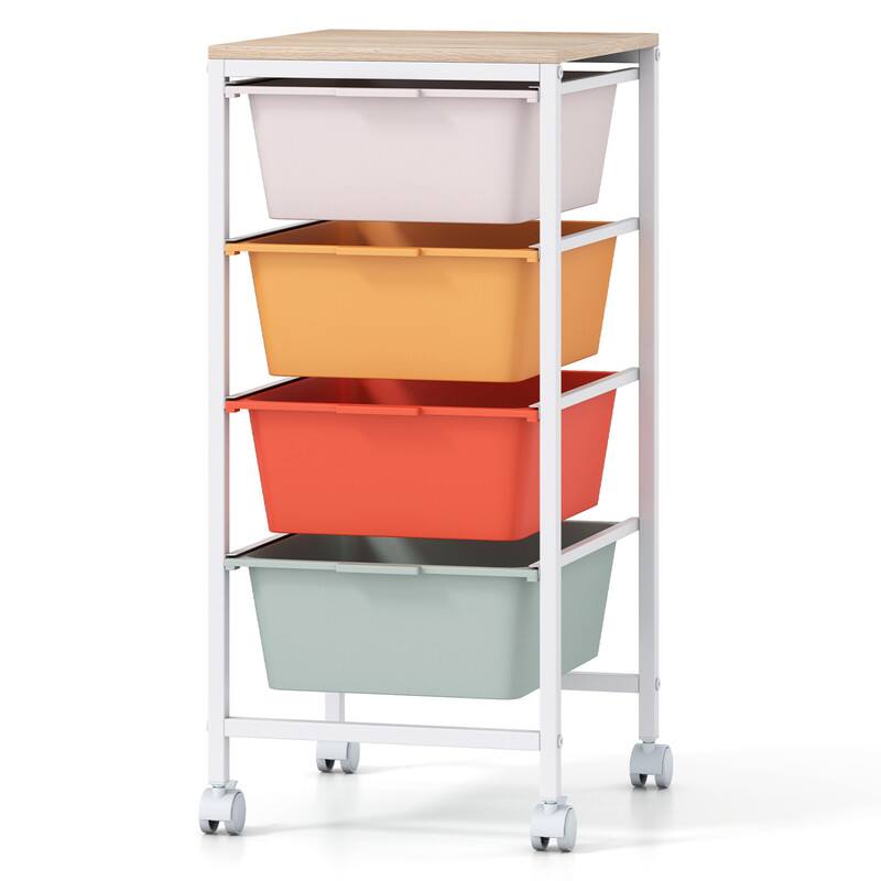 Alt View 3. WELLFOR - 4-Drawer Rolling Storage Cart with Wooden Tabletop, Mobile Utility Organizer for Art & Craft Office School Storage - Macaron.
