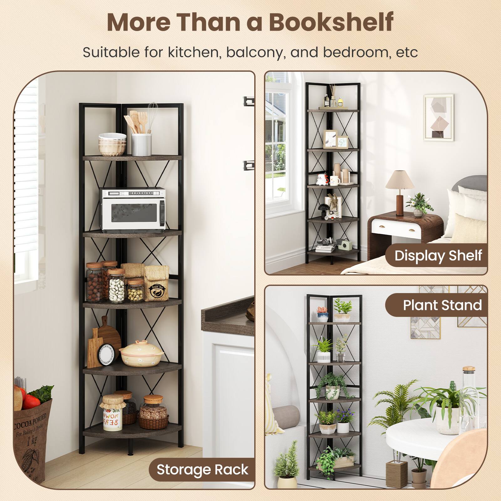 More Than a Bookshelf Suitable for kitchen, balcony, and bedroom, etc. Display Shelf Plant Stand Storage Rack