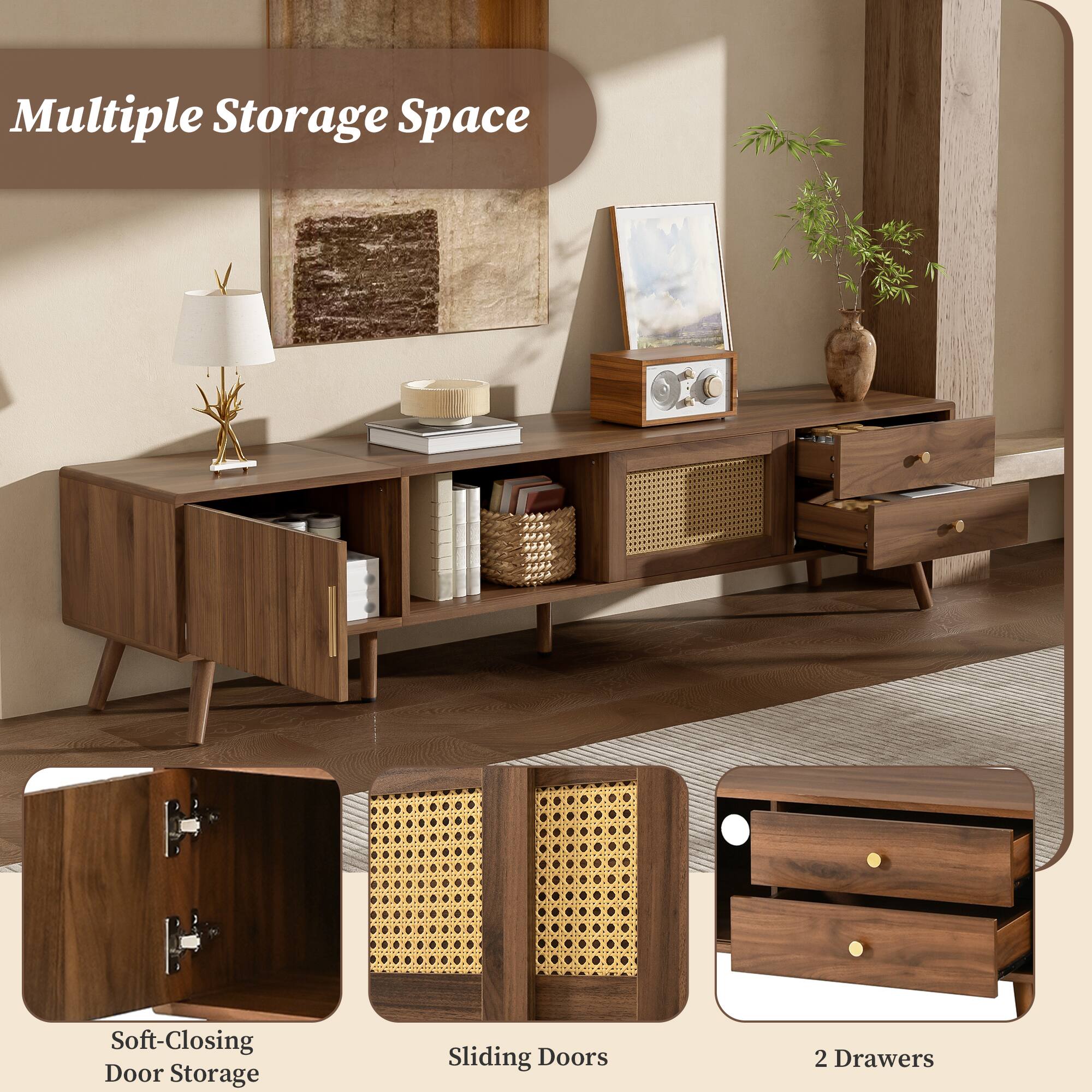 Multiple Storage Space  
Soft-Closing Door Storage  
Sliding Doors  
2 Drawers