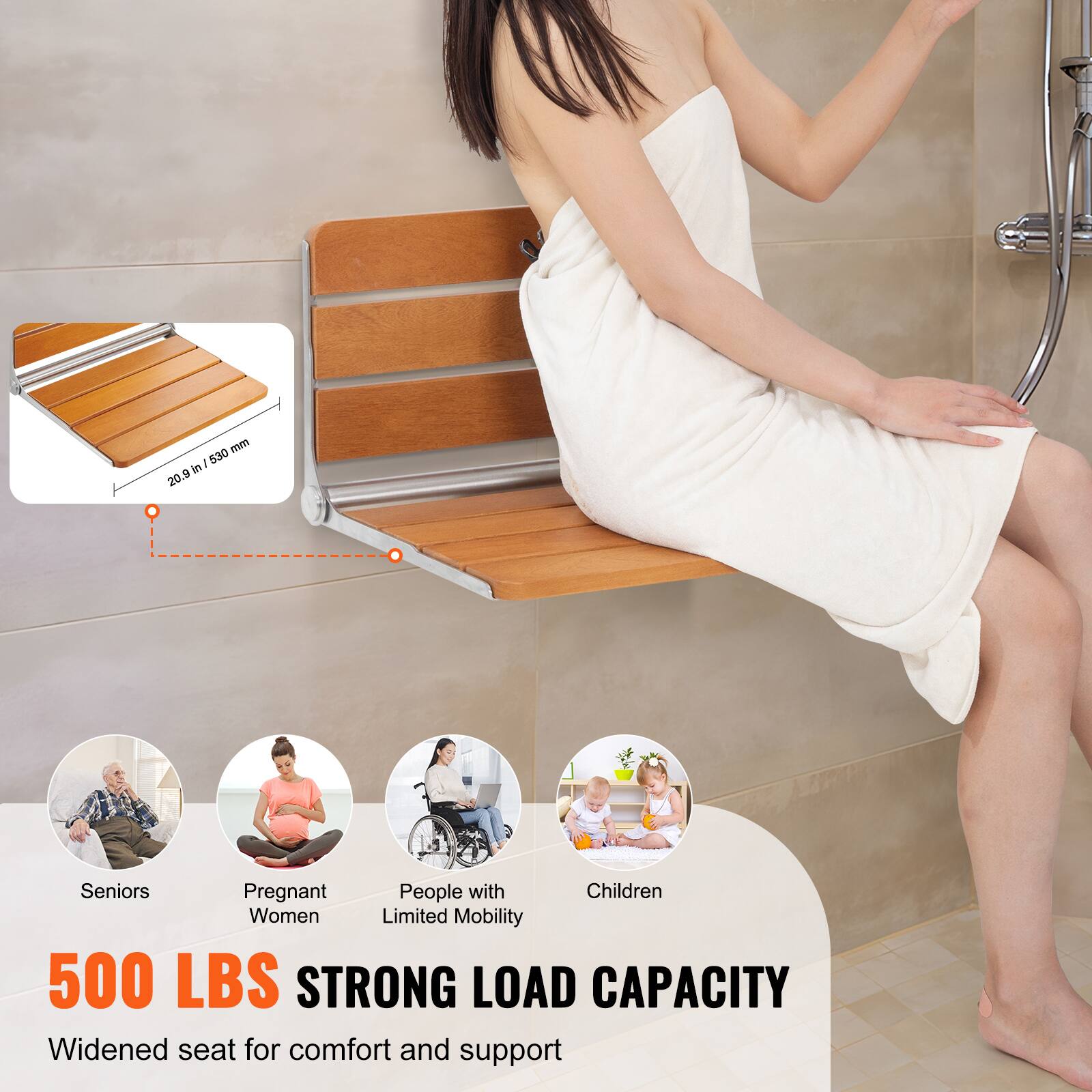 mm 530 9 in 20.8 Seniors Pregnant People with Children Women Limited Mobility 500 LBS STRONG LOAD CAPACITY Widened seat for comfort and support