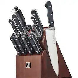 Henckels - Classic Razor-Sharp 16-pc Knife Block Set, Chef Knife, Bread Knife, Carving Fork and Knife, , Dark Brown Block - Ash