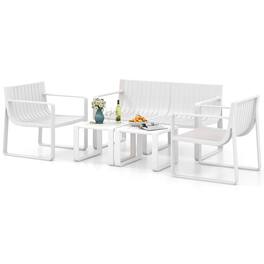 Costway - 5 PCS Patio Furniture Set with 1 Loveseat 2 Patio Chairs & 2 Side Tables - White