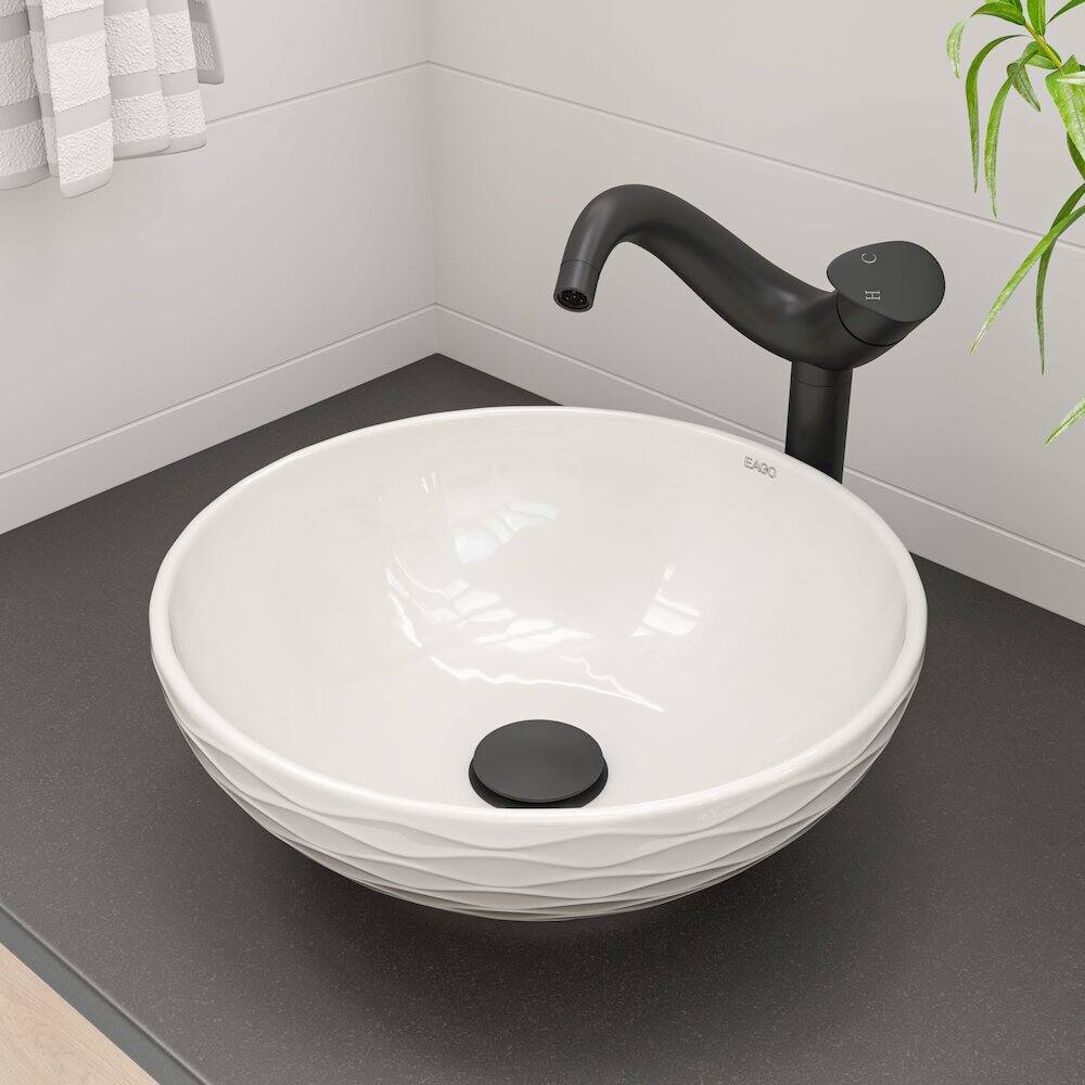 Left. Alfi - Black Matte Tall Wave Single Lever Bathroom Faucet - Black.