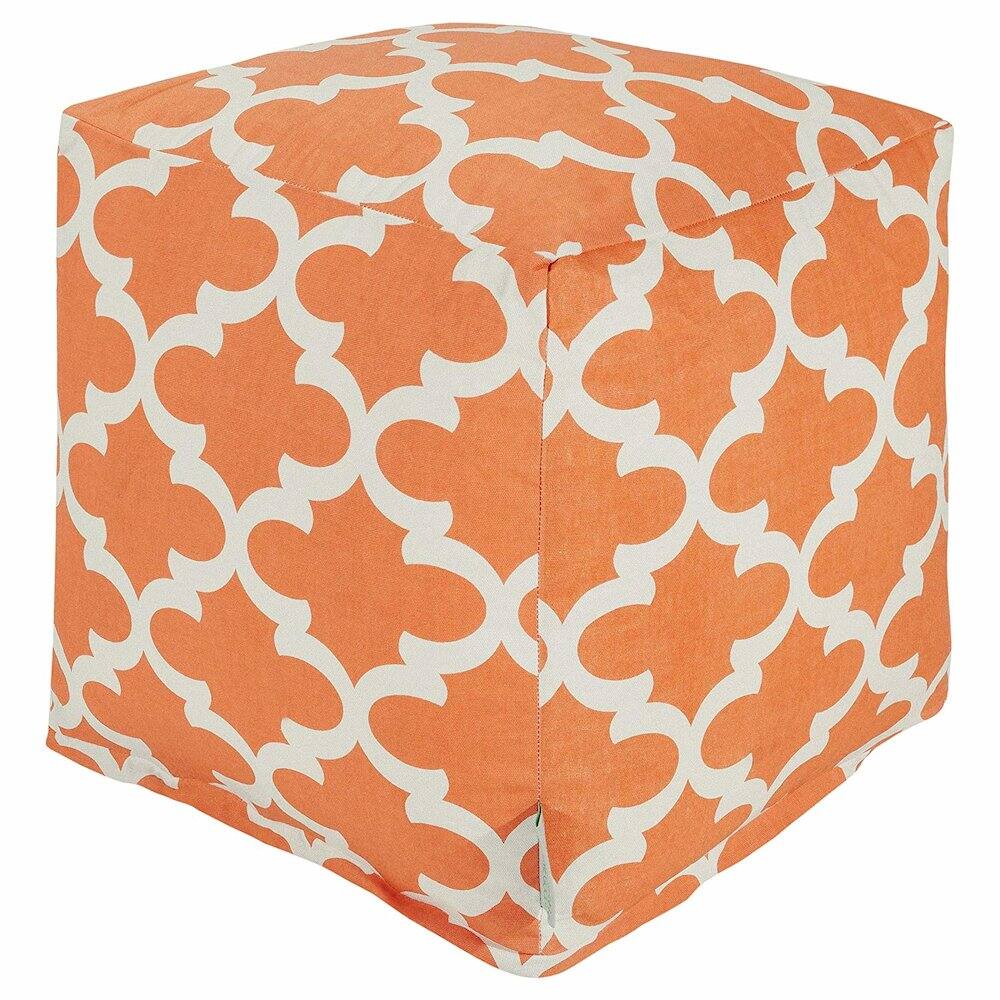 Front. Majestic Home - Cube Pouf Trellis Peach - Pink.
