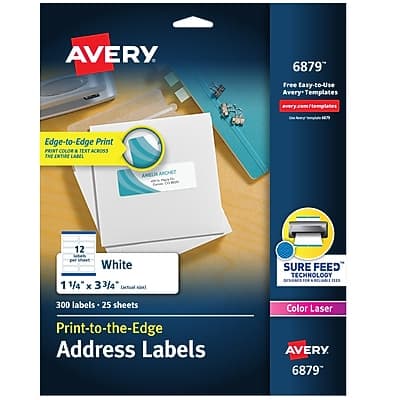 "Avery - Print-to-the-Edge Laser/Copier Shipping Labels, 1-1/4"" x 3-3/4"", White, 300 Labels/Pack (6879) - Matte White" price history on PriceWatchPro