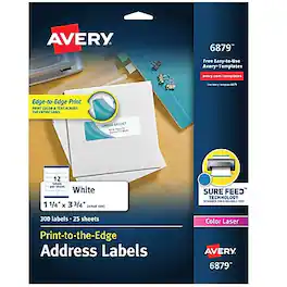Avery - Print-to-the-Edge Laser/Copier Shipping Labels, 1-1/4" x 3-3/4", 300 Labels/Pack - Matte White