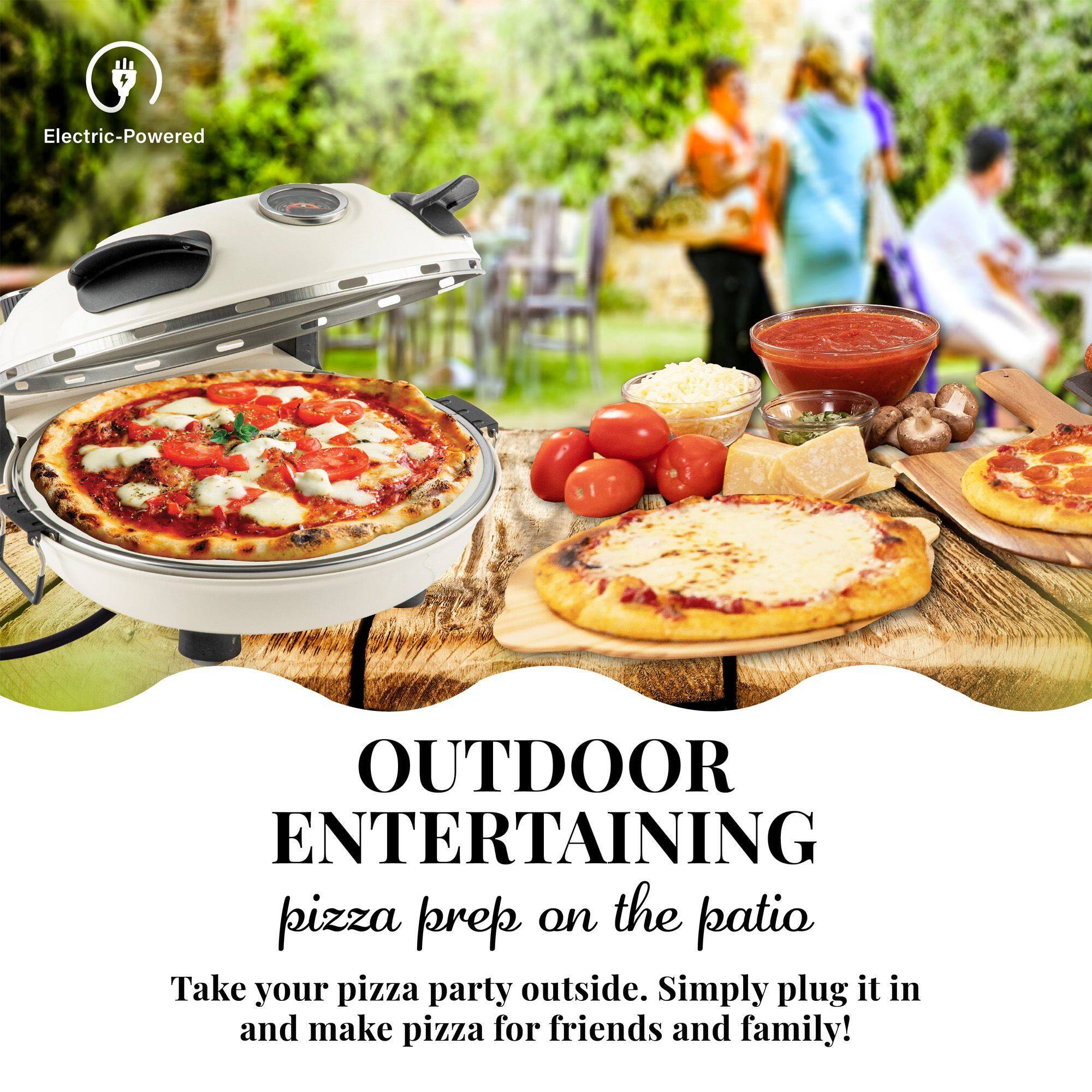 Electric-Powered
OUTDOOR ENTERTAINING
pizza prep on the patio
Take your pizza party outside. Simply plug it in and make pizza for friends and family!