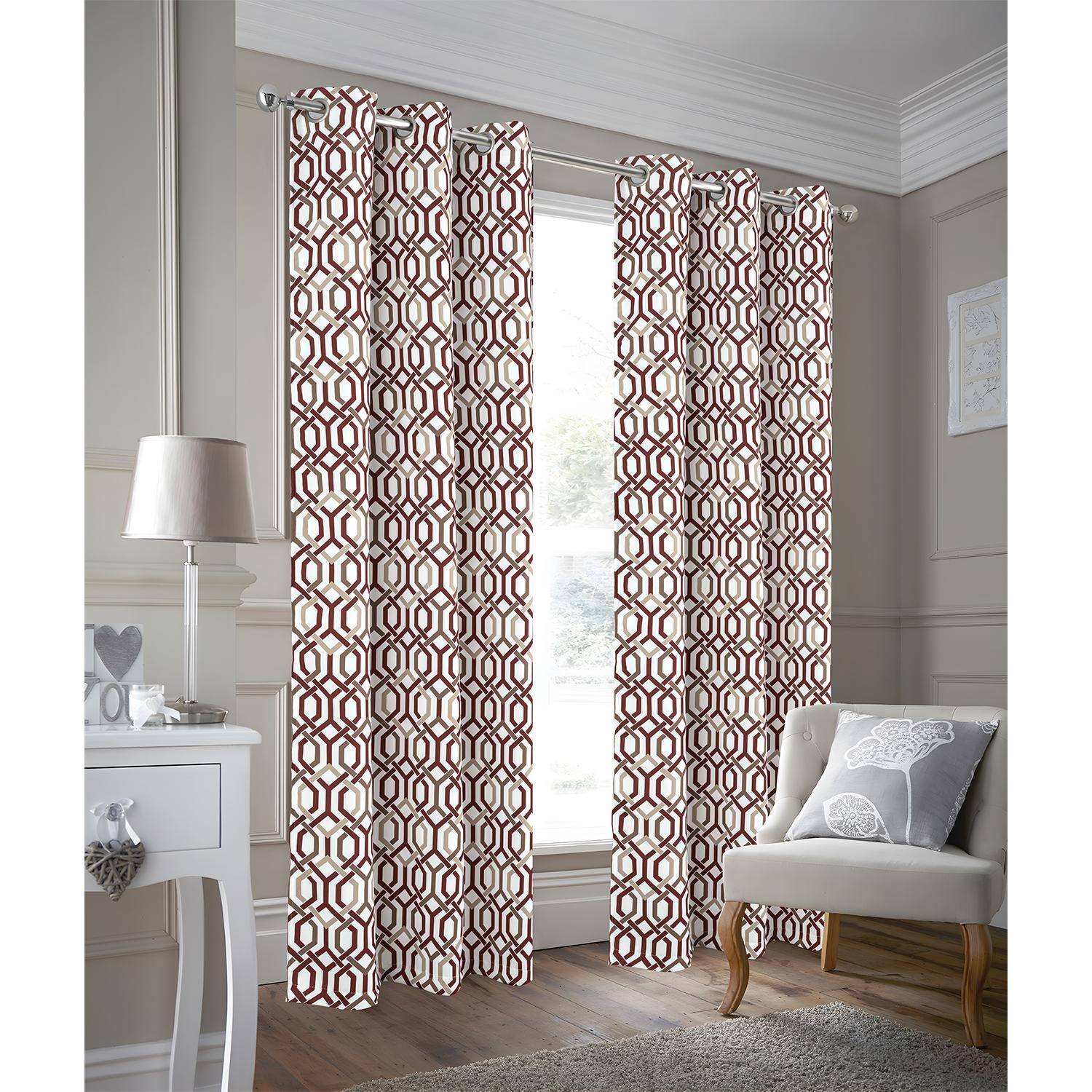 Angle. RT Designers Collection - RT Designer Collection Rory Printed Blackout Luxurious Decorative Grommet Curtain Panel 54" x 84" Burgundy - Burgundy.