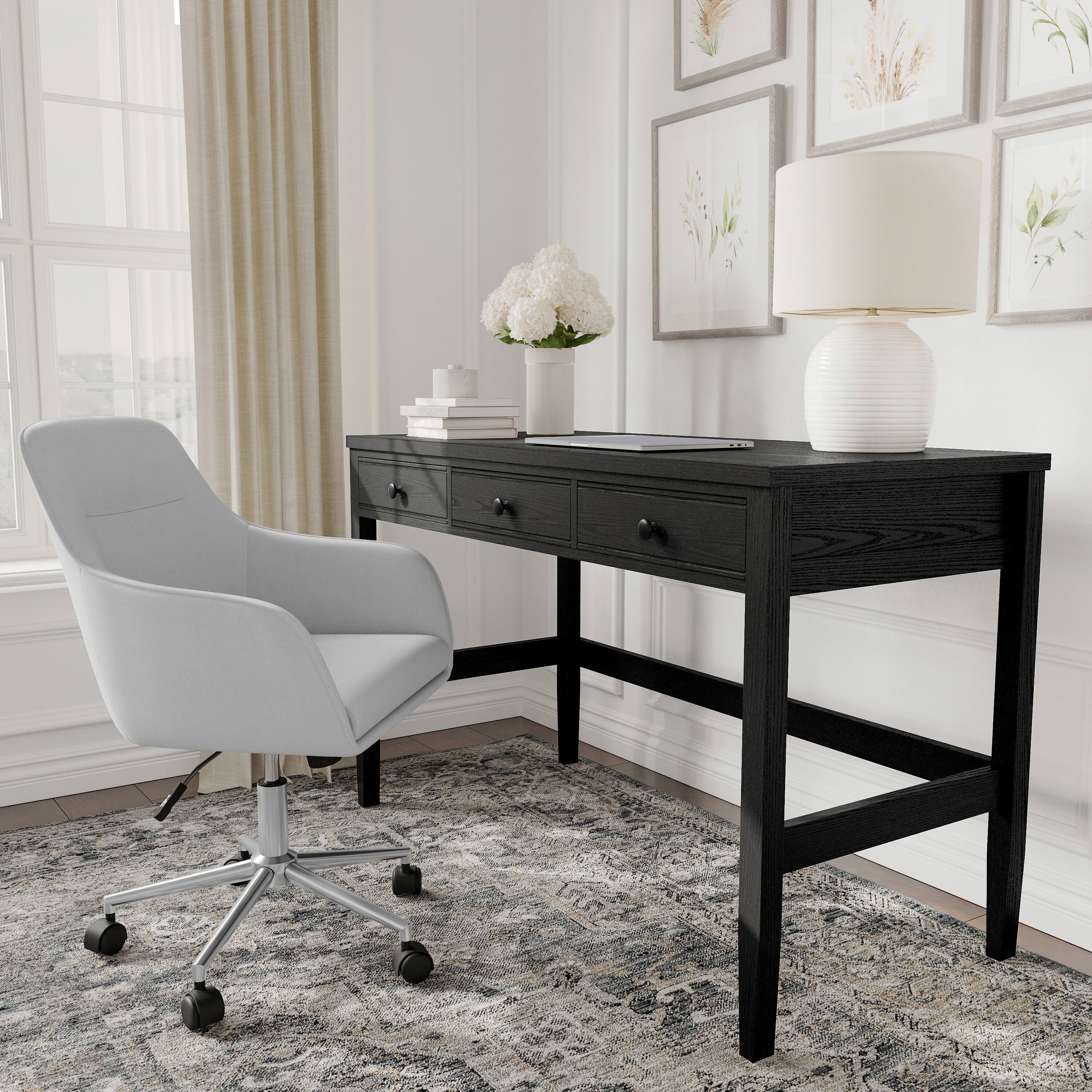 Alt View 1. Martha Stewart - Rhett Home Office Desk with 3 Drawers and Tapered Legs - Black Frame/Oil Rubbed Bronzed Hardware.