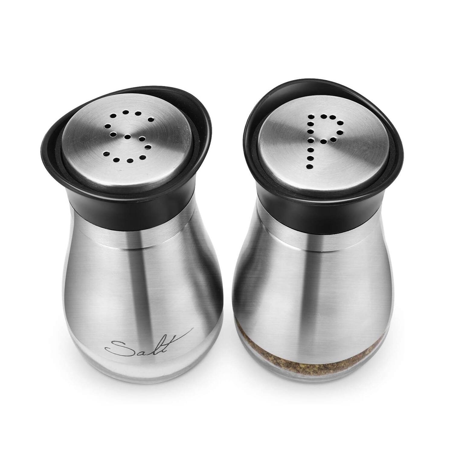 Angle. Jay Import - Cafe Contempo Silver And Glass 2Pc Salt & Pepper Set 4.42OZ. Each - Silver.