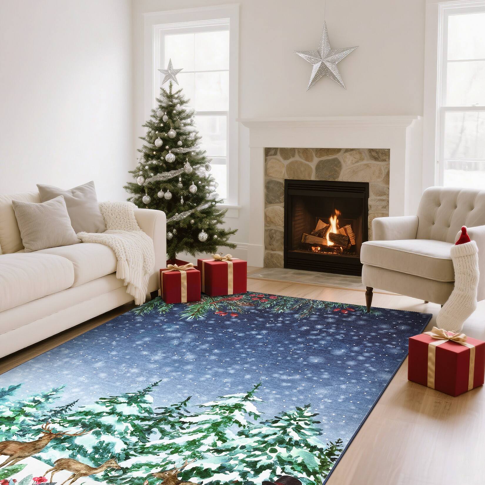 GARVEE Christmas Area Rug with Snowmen & Reindeer Pattern Ultra Thin ...