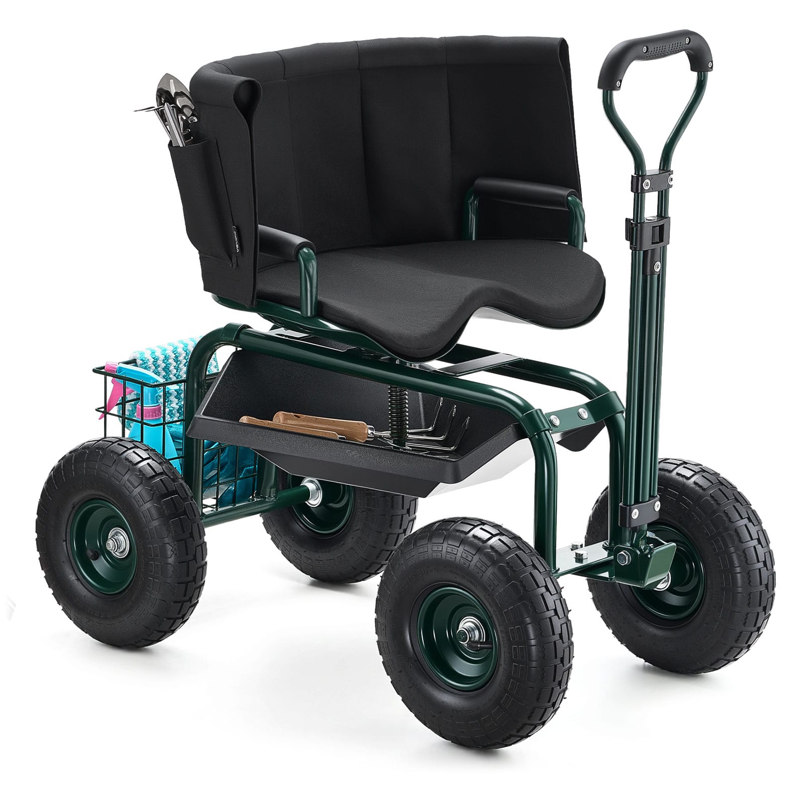 VEVOR - Garden Seat with Wheels, Rolling Garden Stool with Height Adjustable & 360° Swivel Seat, 400lbs Weight Capacity - Green + Black