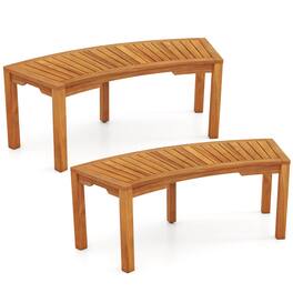 Costway - 2 PCS Outdoor Curved Bench with Slatted Seat Wrap Around Tree Bench 2-Person Seating - Natural