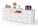 Front. Furologee - 9Drawer Fabric Dresser with Wood Top Storage Chest - White.