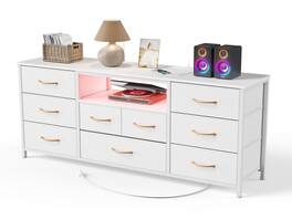 Furologee - 9Drawer Fabric Dresser with Wood Top Storage Chest - White