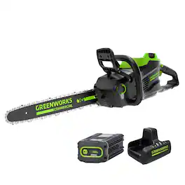Greenworks - 82V 16" Brushless (2.4 kW) Cordless Chainsaw (225 Cuts Per Charge), 4Ah Battery and Dual Port Charger - Green