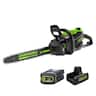 Greenworks - 82V 16" Brushless (2.4 kW) Cordless Chainsaw (225 Cuts Per Charge), 4Ah Battery and Dual Port Charger - Green