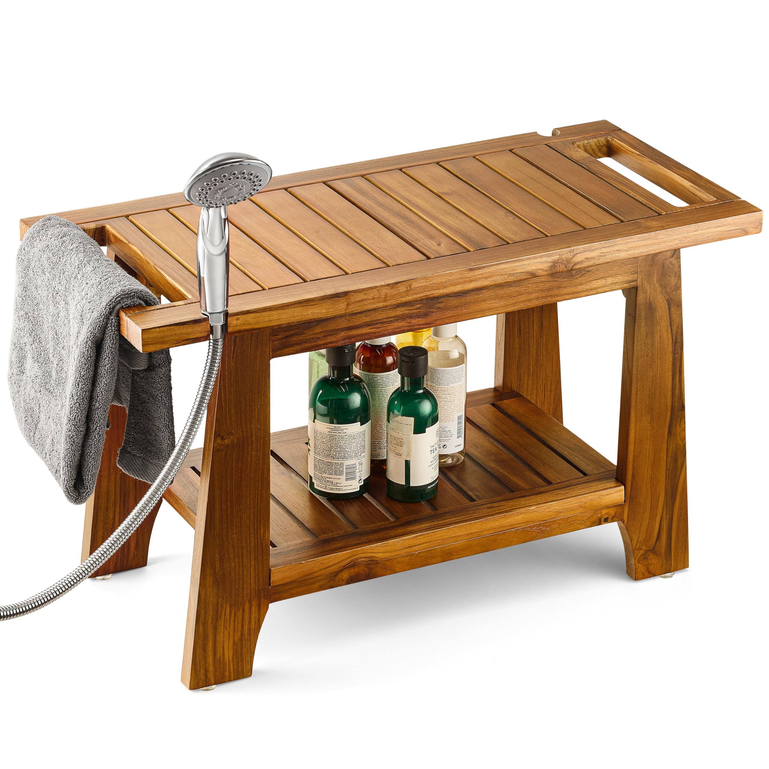 JETRANSPORT 28" Teak Shower Benches For Inside 400 Lbs Capacity wooden ...