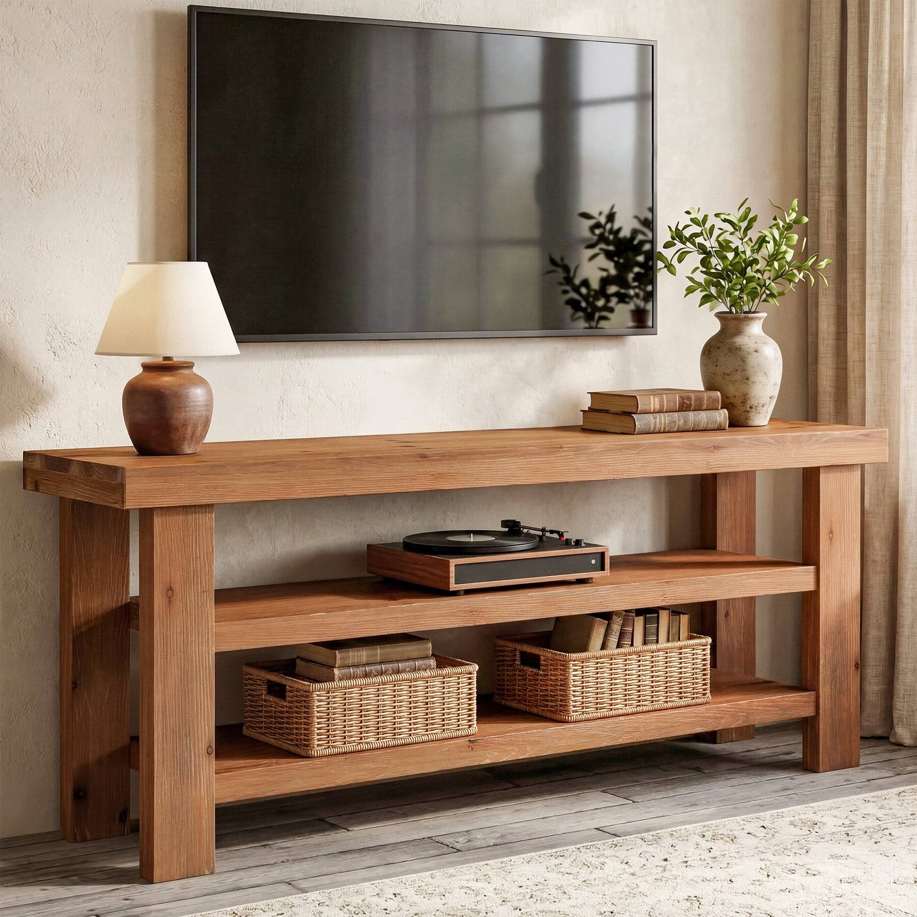 Front. Tribesigns - Office Media Console with Solid Wood Construction, for Media Equipment and Storage in Meeting Rooms and Reception Areas - Brown.