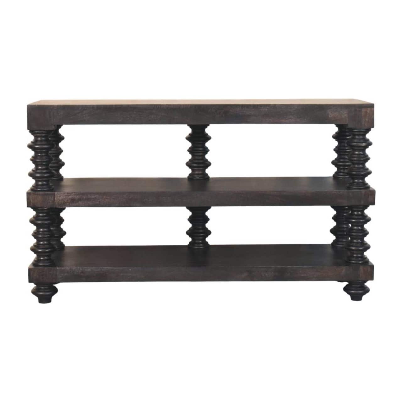 Artisan Furniture - Solid Wood Spindle Shelf Console in Carbon Ash, 2 shelves - Brown