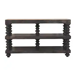 Artisan Furniture - Solid Wood Spindle Shelf Console in Carbon Ash, 2 shelves - Brown