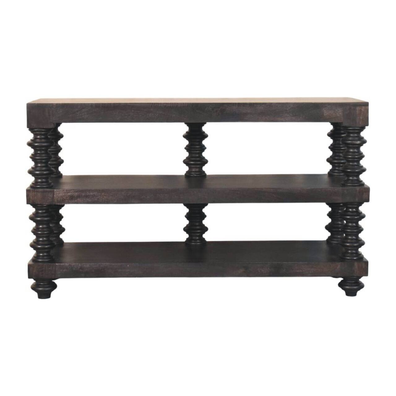 Front. Artisan Furniture - Artisan Furniture Solid Wood Spindle Shelf Console in Carbon Ash, 2 shelves - Brown.