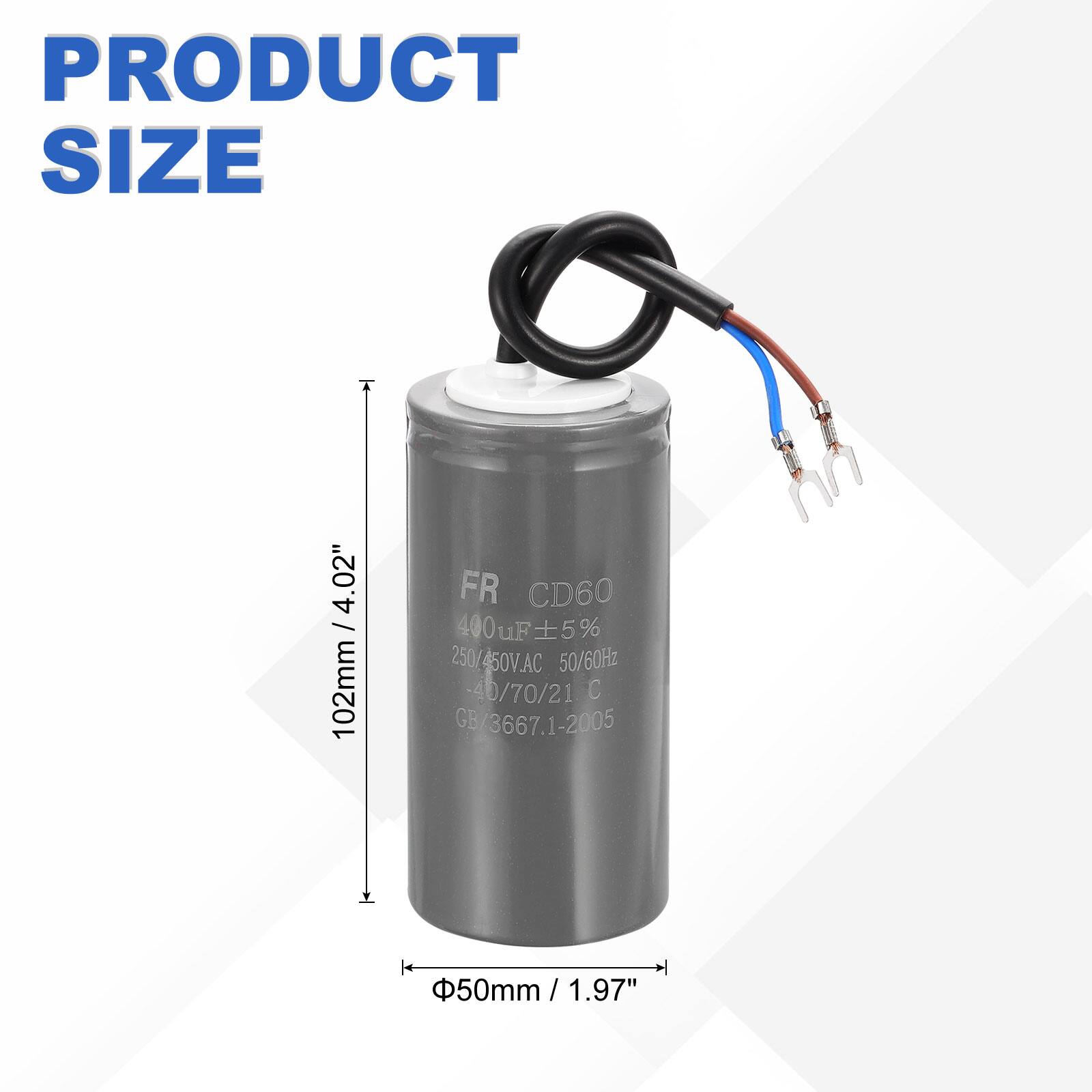 PRODUCT SIZE  
.02" 4 / 102mm / 400uF 5%  
CD60 400uF 250/450V.AC 50/60Hz -40/70/21 C GB/3667.1-2005  
50mm / 1.97"