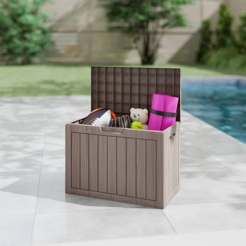 Alt View 3. Yardgrace - 45 Gallon Water Resistant Resin Lockable Deck Box - brown.