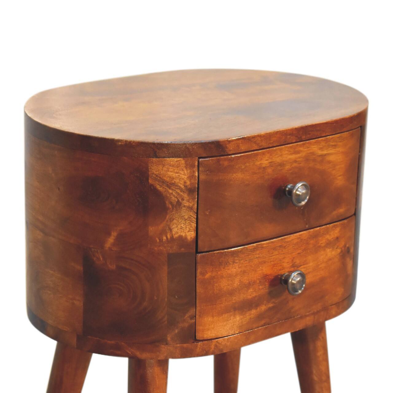 Alt View 2. Artisan Furniture - Artisan Furniture Solid Wood Mini Chestnut Rounded Nightstand Table, 2 Drawers, Nordic Legs, Dark Brown - Chestnut.