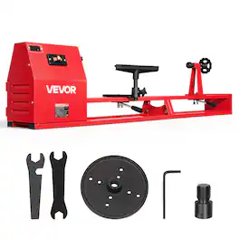 VEVOR - Wood Lathe 1/2 HP 14" x 40" Benchtop Wood Lathe Machine 4 Speeds, 930/1500/2050/2500 RPM, with Tool Rest, Wrenches - Red;Black