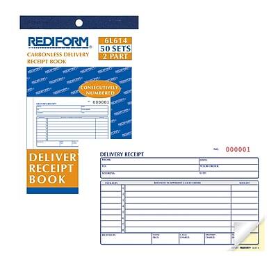 REDIFORM  
6L614  
CARBONLESS DELIVERY  
50 SETS  
2 PART  
RECEIPT BOOK  
CONSECUTIVELY NUMBERED  
000001  

DELIVER RECEIPT BOOK  

DELIVERY RECEIPT  
No. 000001