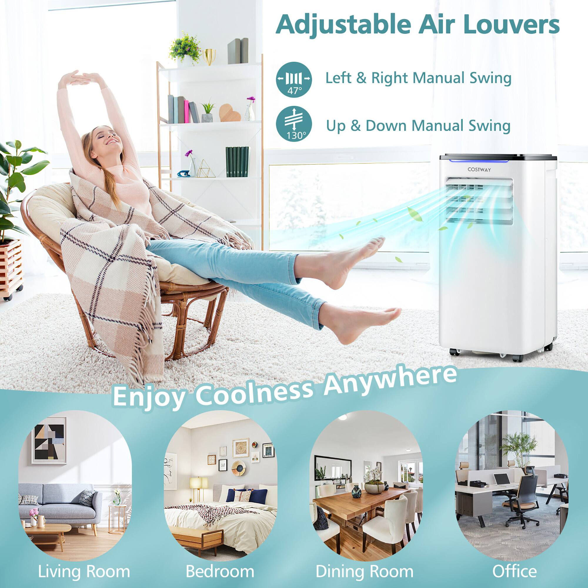 Adjustable Air Louvers - Left & Right Manual Swing - Up & Down Manual Swing - Coolness Anywhere - Living Room - Bedroom - Dining Room - Office