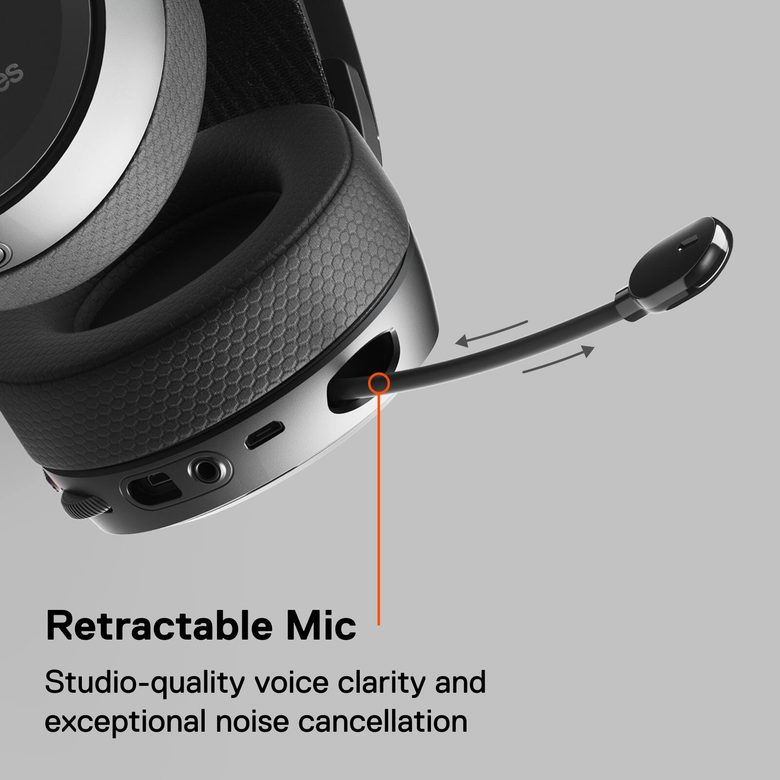 Retractable Mic: Studio-quality voice clarity and exceptional noise cancellation.