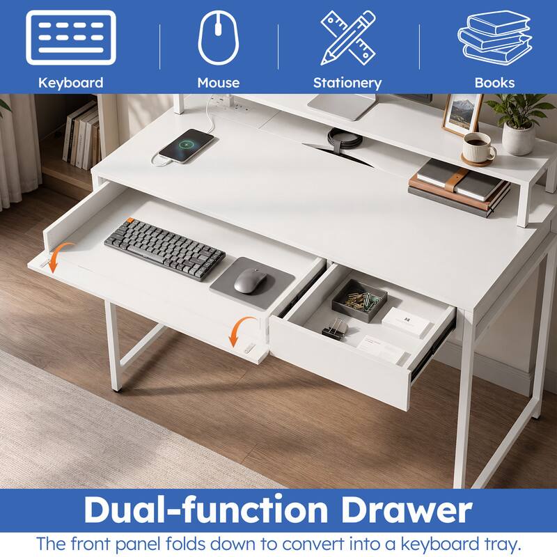 Keyboard Mouse Stationery Books Dual-function Drawer  
The front panel folds down to convert into a keyboard tray.