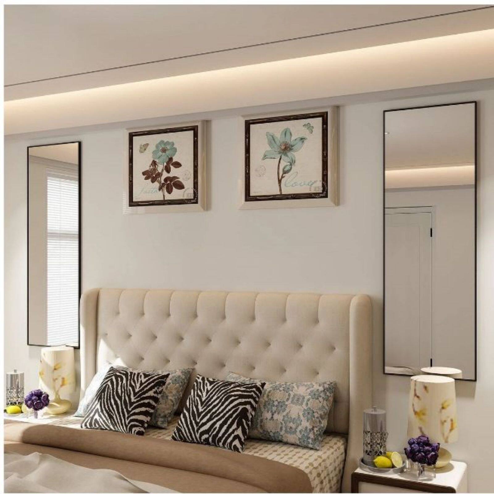 Left. HOMLUX - Rectangle Wall Mirror Black Aluminum Alloy Frame Wall Mounted Modern for Bathroom Bedroom Living Room.