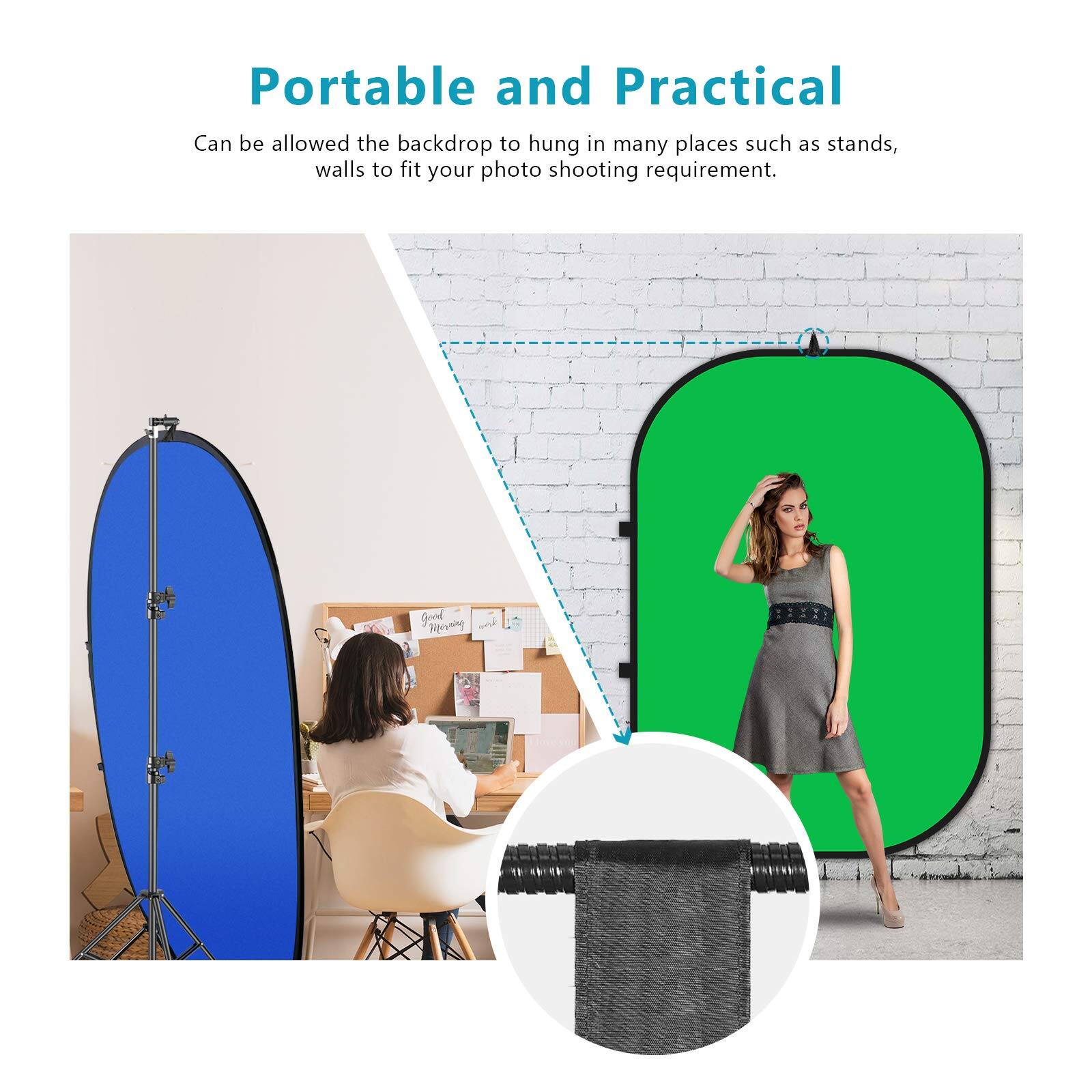 Portable and Practical  
Can be allowed the backdrop to hang in many places such as stands, walls to fit your photo shooting requirement.