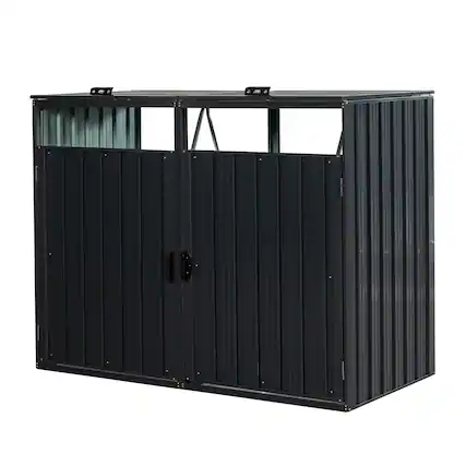 Front. Mondawe - 2 Trash Cans Metal Outdoor Bin Shed - Charcoal.